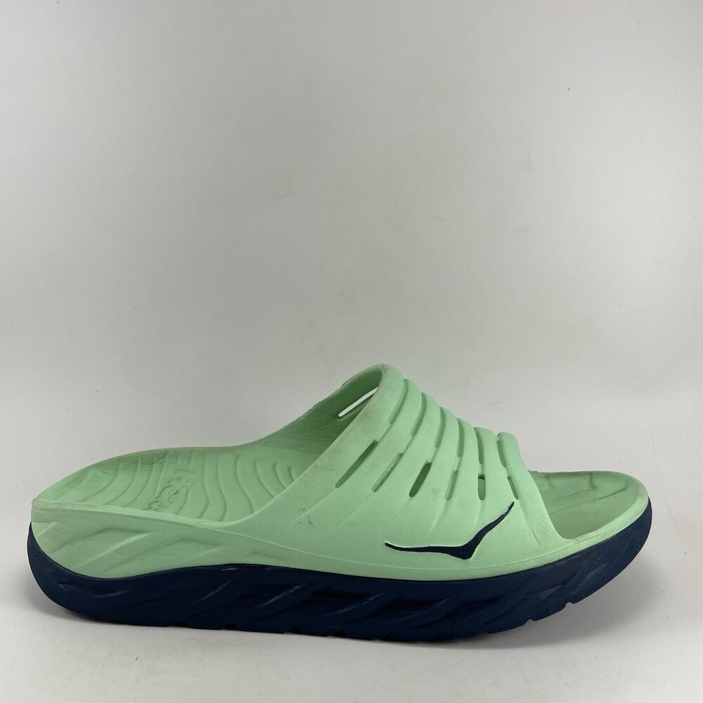 HOKA Ora Recovery Slide 2 Sandals Mens Size 11 Mint Green Navy Slip On Comfort